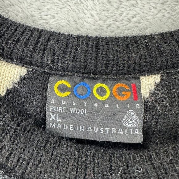 Vintage Coogi Australia Men's Size XL Pure Wool Knit Sweater Black / Cream - Picture 2 of 14